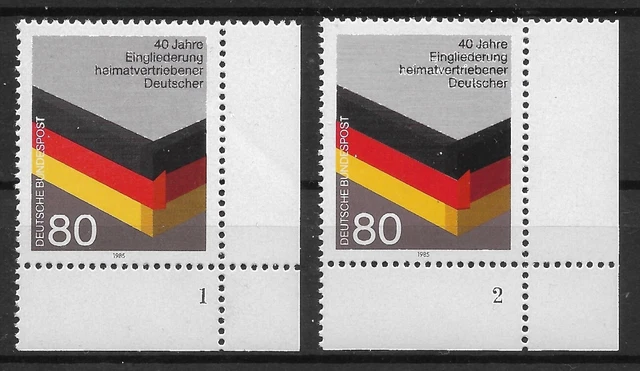 Bund 1985 ** 2x Mi 1265 Eingliederung Eckrand Ecke Formnummer 1+2 Fn1+2 (1885H)