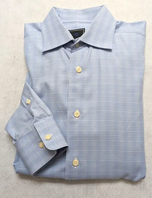 David Donahue Dress Shirt Mens 16 32/33 Plaid Long Sleeve Ligh Blue Button Down