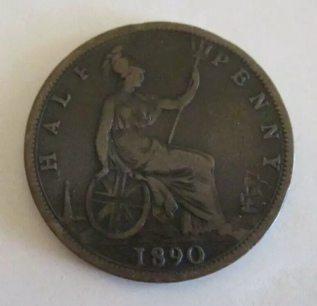 1890 Great Britain/UK Halfpenny Coin - Britannia & Queen Victoria - Circulated
