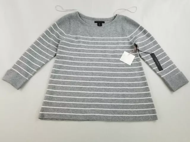 Neuf Tahari Femme Pull Chemise Gris Blanc Rayé TAILLE S