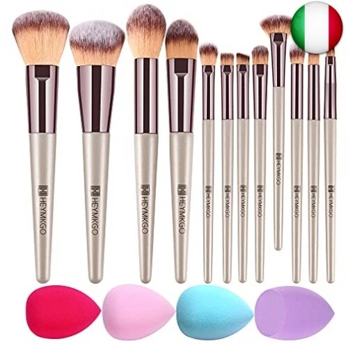 Pennelli Trucco HEYMKGO 12PCS + 2 Spugna per il trucco Champagne Gold Set di