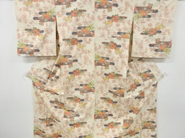 6838059: Japanese Kimono / Antique Kimono / Fushi Tsumugi / Woven Flower