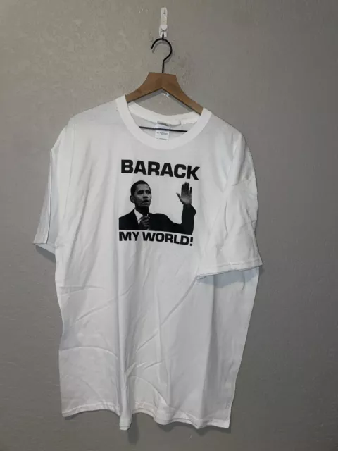 Y2K Gildan Barack Obama My World President White Shirt Graphic 2000s XL X-Large