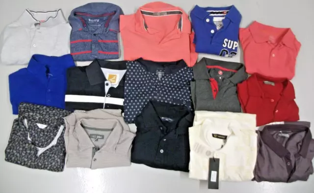 MEN'S POLO SHIRTS BUNDLE x 15 Various Sizes inc Superdry, Peter Werth, George