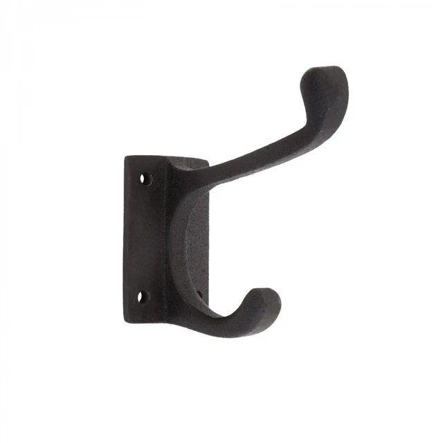 Double Coat Robe Wall Mount Hooks Black Wrought Iron 4" L  Hat or Jacket Hanger
