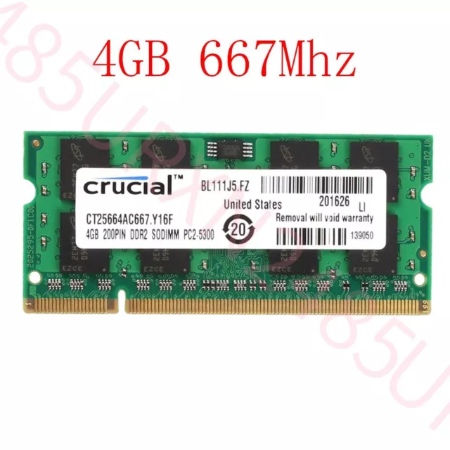 4GB 2GB DDR2 PC2-5300 667MHz SODIMM 200Pin PC portable RAM pour Crucial FR