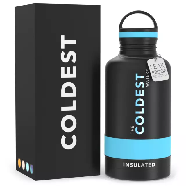 Coldest Insulated Water Bottle with Handle Lid Leak Proof, Stainless Steel- 64oz