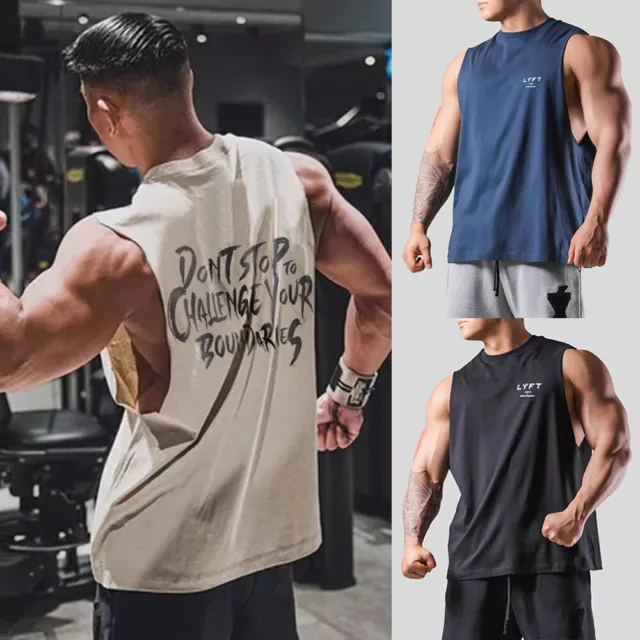 Mens Solid Sport Tank Tops Vest Bodybuilding Training Gym Fitness Muscle T 《