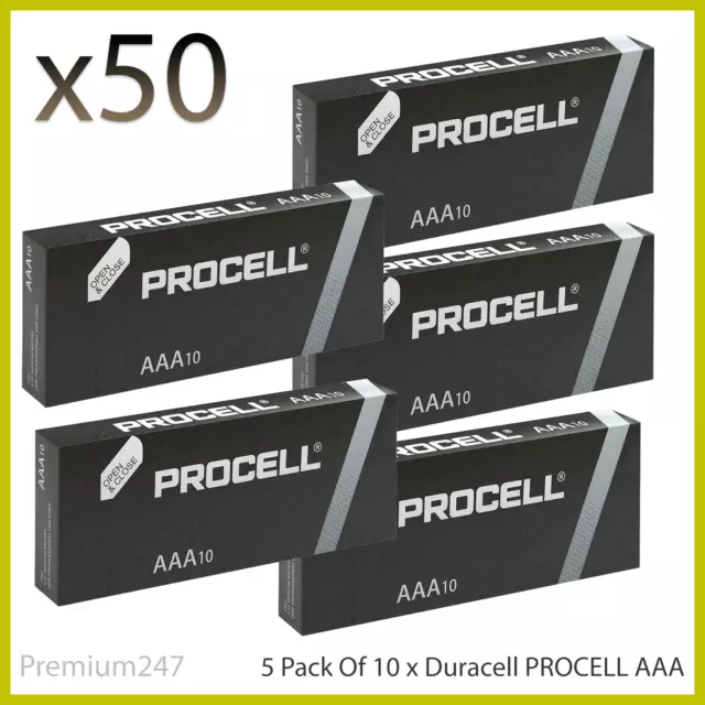 50 X Duracell Aaa Procell Alkaline Batteries Lr03, Mn2400 Replaces Industrial