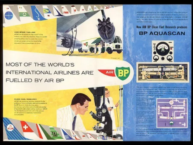 1962 Pan Am TWA etc airline plane tail art BP aviation fuel vintage print ad