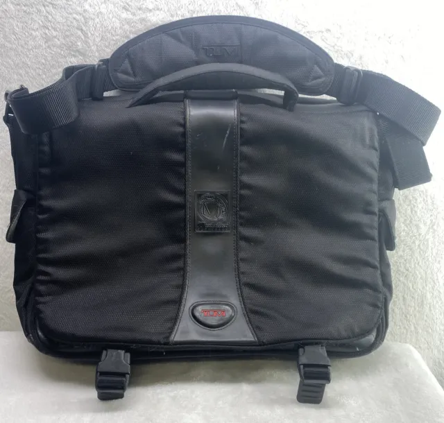 Tumi Tech Ballistic Nylon Briefcase Messenger Laptop Bag Black Crossbody Buckle