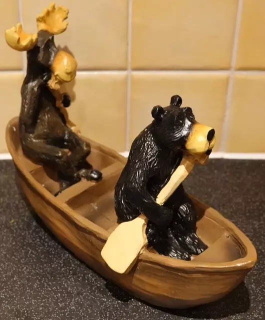 Design Toscano Moose and Black Bear in a Boat Statue Sculpture Figurine