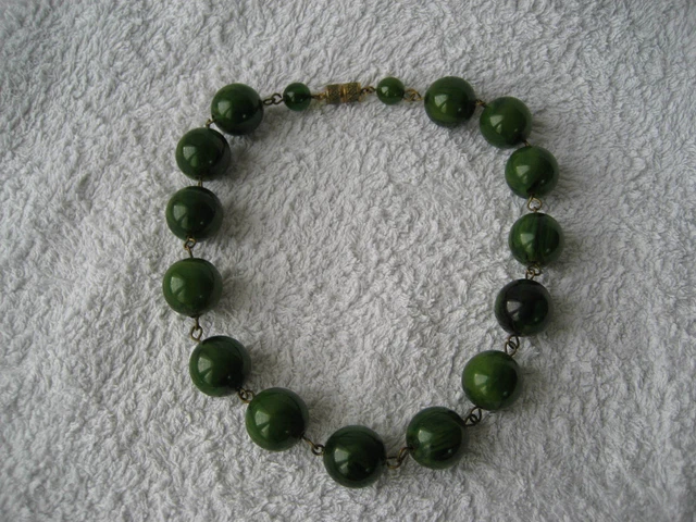 Collier Vintage En Bakélite Vert Marbré - Bijou Ancien - Très Bon état - Origine France
