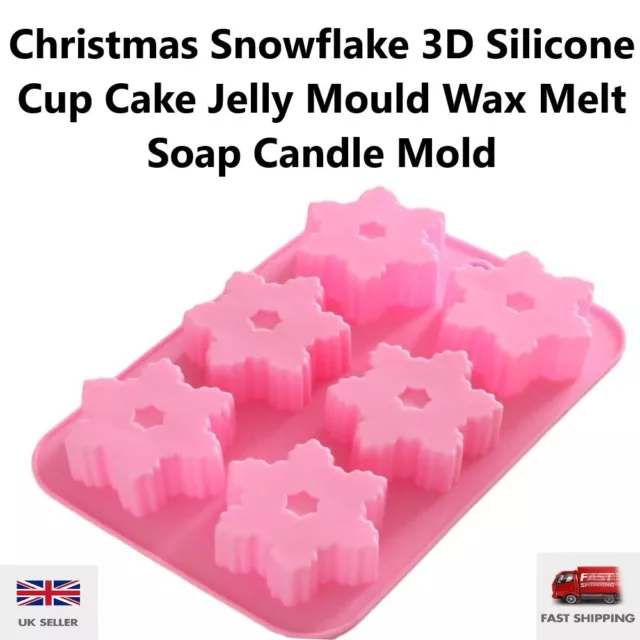 Christmas Snowflake 3D Silicone Cup Cake Jelly Mould Wax Melt Soap Candle Mold