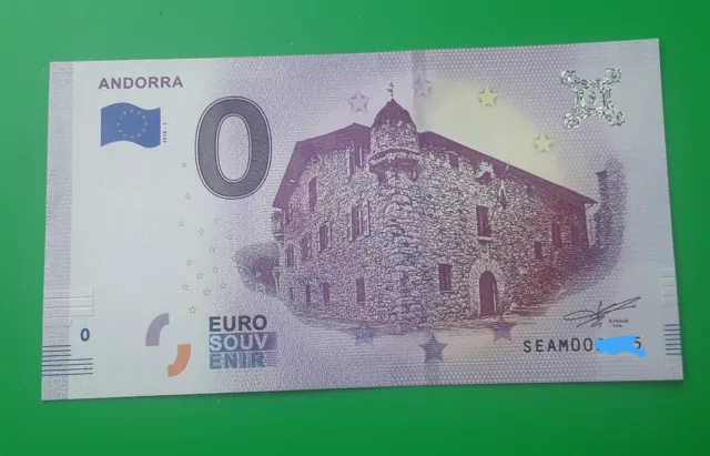 0 Zéro  Euro billet  souvenir touristique Andorra Andorre 2018