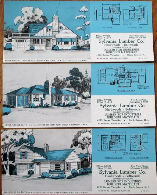 North Bergen, NJ 1949 Advertising Blotters-SET OF THREE w/Home Plan - Lumber Co.