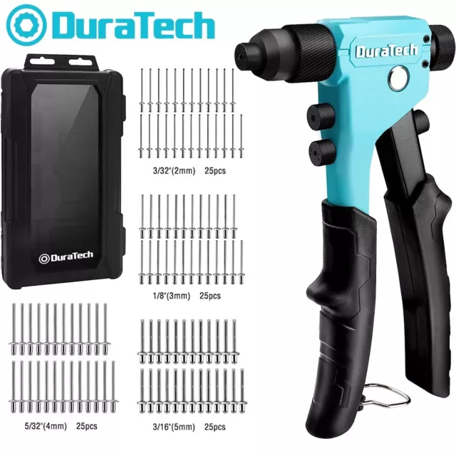 DURATECH 4-in-1 Rivet Gun Pop Rivet Tool Kit w/100 Rivet Heavy Duty Hand Riveter