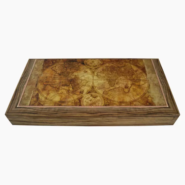 DELUXE Holz Backgammon Tavla Spiel Set GLOBE im XXL Format 50x50 cm 2