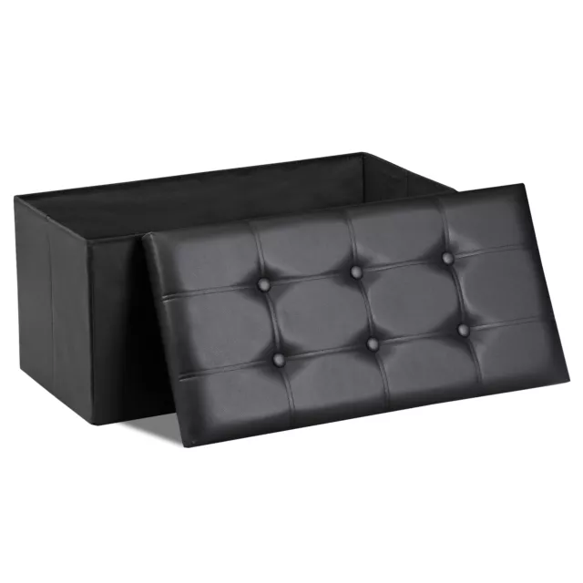 Durable 30" Ottoman Storage Bench Chest Folding Footstool W/ Removable Lid Black
