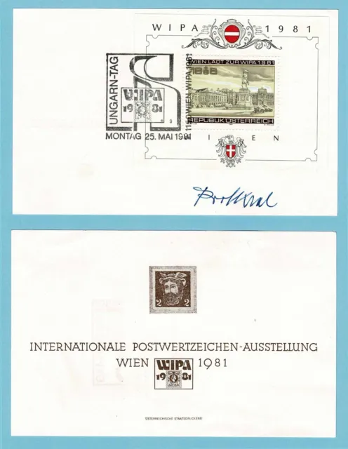 ÖSTERREICH Block 5 ° WIPA 1981 mit Sonderstempel UNGARN-Tag 1981 + Unterschrift