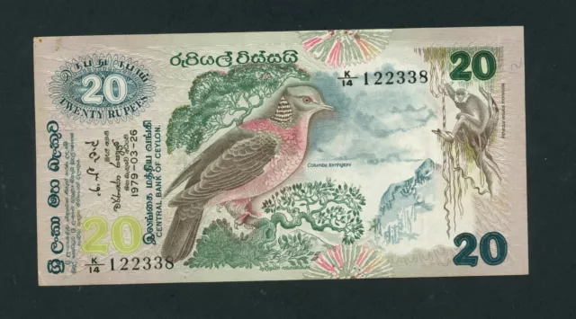 Sri Lanka  20 Rupees 1979  Pick # 86  Vf+.