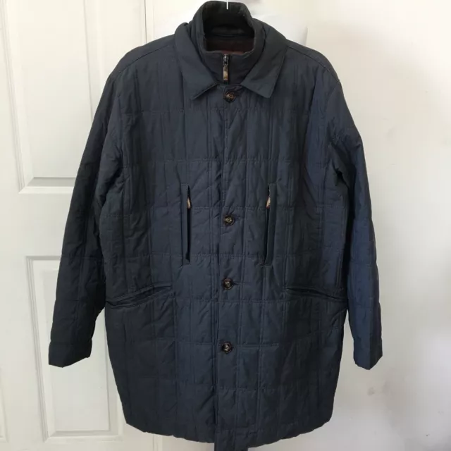 Hickey Freeman Mens Quilted Zip Up Jacket Coat Size Medium Blue Gray Lightw