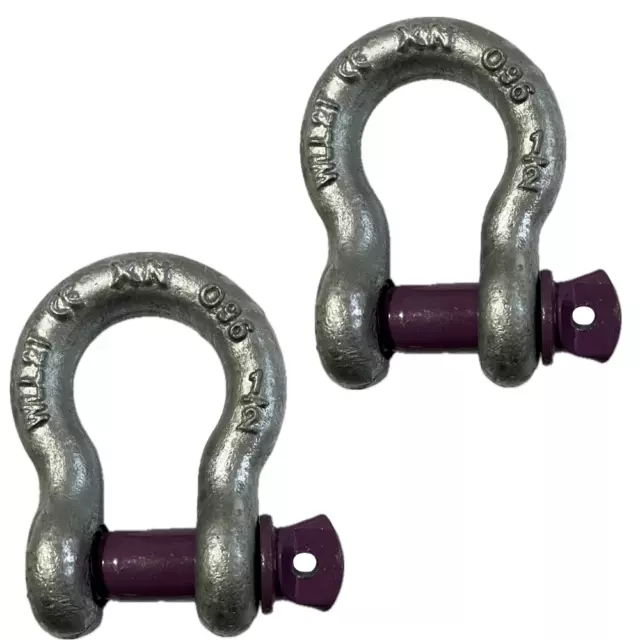 2x Lifting Shackle WLL 2 Ton Galvanised Screw Pin Tested Alloy Bow Shackles