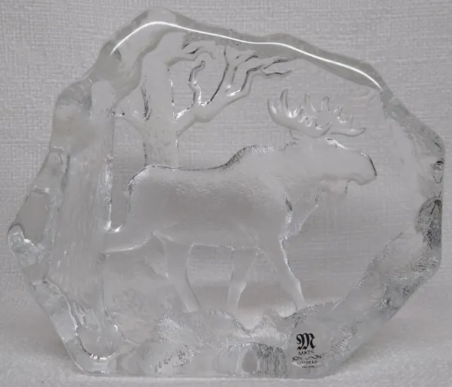 MATS JONASSON Crystal Moose Etch Signed Paperweight