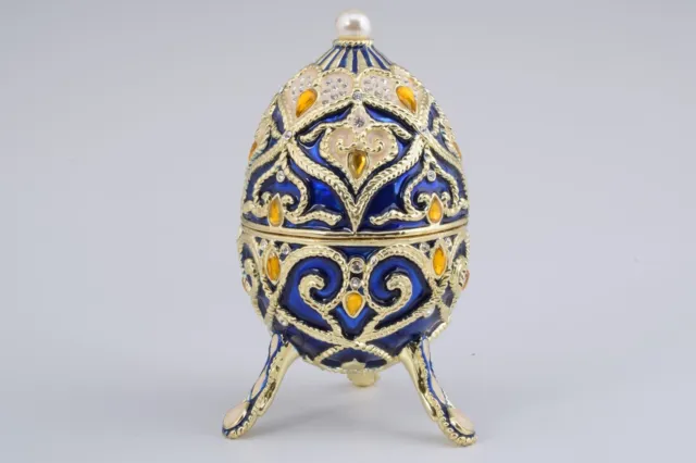 Keren Kopal Blue music Egg  Trinket Box Decorated with Austrian Crystals