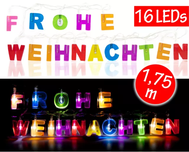 2er Set LED Lichterkette Frohe Weihnachten bunte Buchstaben Deko Baumschmuck