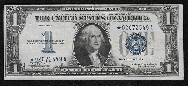 1934 $1 *Funny Back* Small Silver Certificate "Star Note"