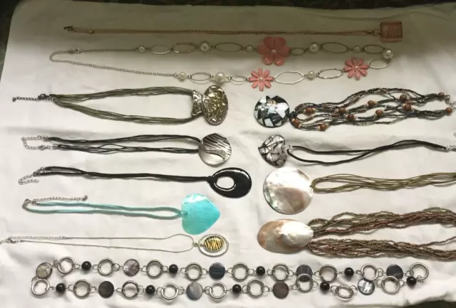 Job Lot Bundle Vintage Costume Jewellery 12 Necklaces Tigers Eye Enamel Diamante