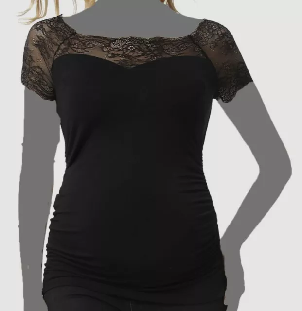 $48 Kimi + Kai Women's Black Valerie Lace Trimmed Maternity Top Size M