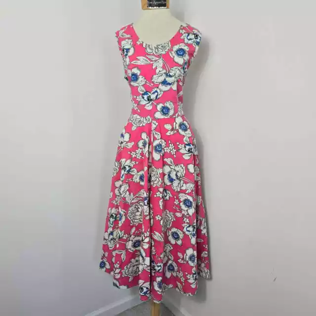 Vicki Wayne Pink Floral Print Cotton Sleeveless Aline Midi Dress Sz 14 (676)