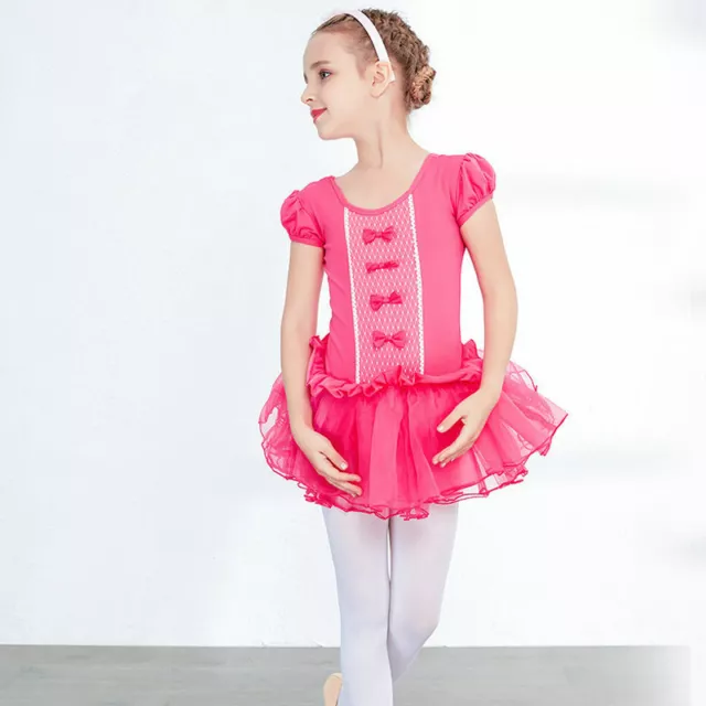 Bambini Ragazza Balletto Danza Tutu Abito Body Fiocco Rete Performance Dolce