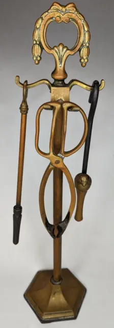 Vintage Fireplace Tool Set - Base with 3 Tools (Bird Hook, Poker and Tongs)