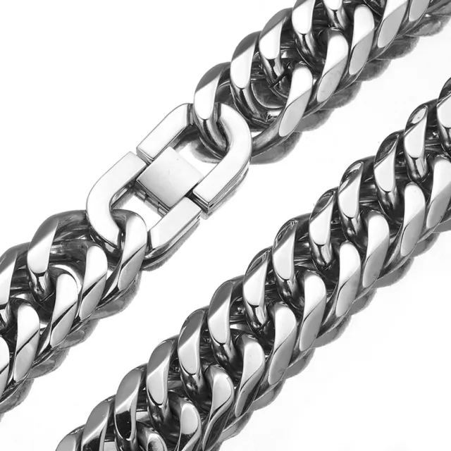 HEAVY 19/21mm Silver Cut Curb Cuban Link Chain 316L Stainless Steel Men Necklace