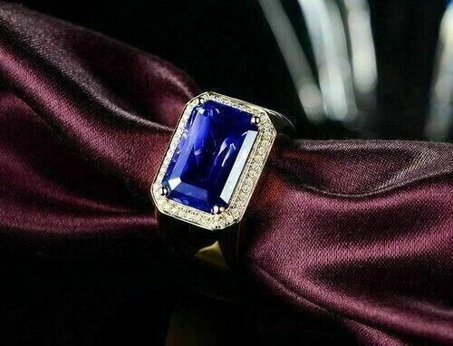 2.2 Carat  Emerald Cut Lab Created Sapphire Men's Pinky Ring Yellow Gold Plated