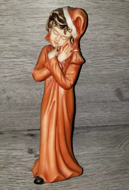 Vintage Capodimonte by Cortese-Sleeping Boy In Rust Nightgown Porcelain Figurine