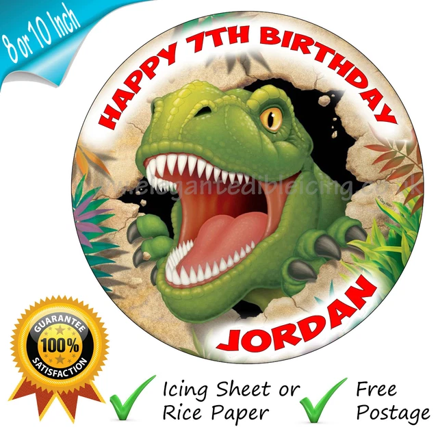 Dinosaur Velociraptor Personalised Round Edible Birthday