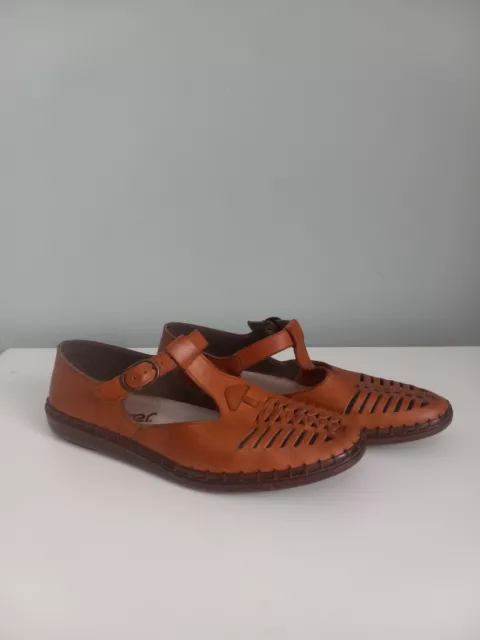 RIEKER ANTIESTRESS Marrón Correa en T Mary Jane Cuero Informal Zapatos Planos Talla 7