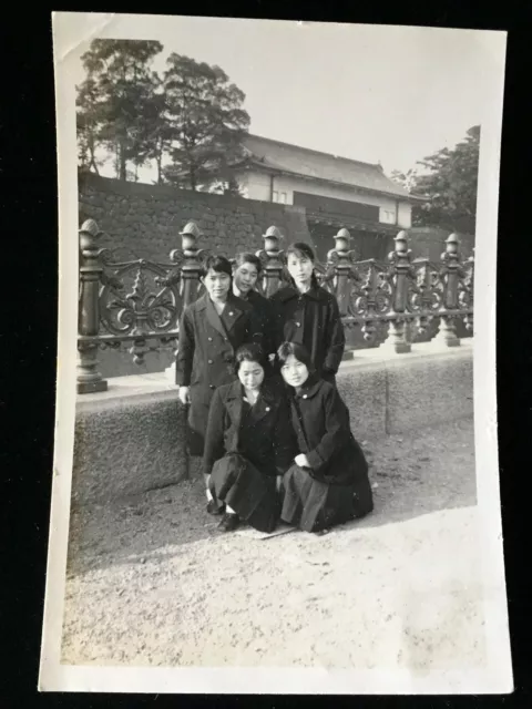 #759 Giapponese Vintage Foto 1940s / Girl Student Uniforme Scuola Viaggio