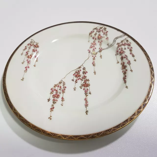 Antique Japanese Satsuma ceramic plate hanging cherry blossoms hand painted 19cm