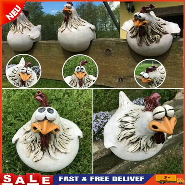 Chicken Fence Statues Farmhouse Big-Eyes Chicken Hen Sculpture Figurines Garten
