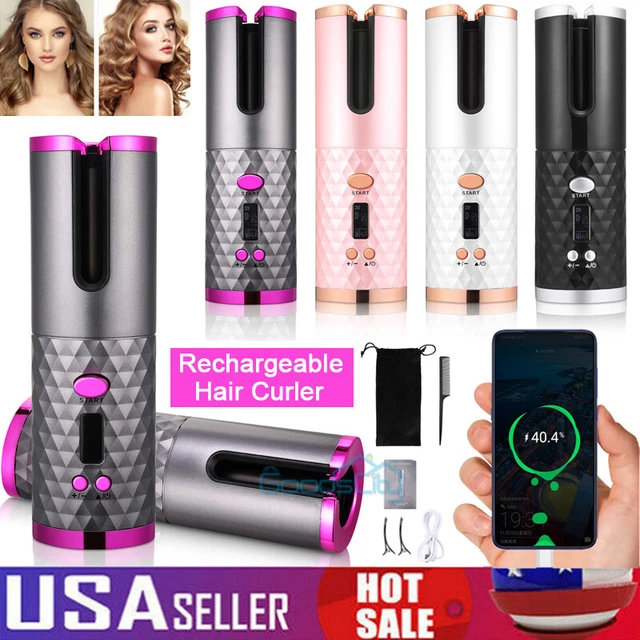 Wireless Hair Curler LCD Cordless Auto Rotating Waver Curling Iron Ceramic+Comb