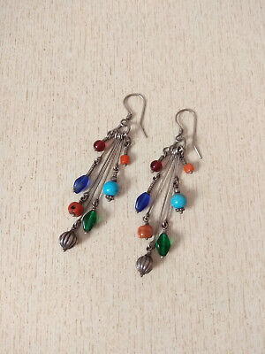 Moroccan Silver Berber Earrings with Old Coral Beads