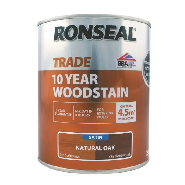 Roble natural satinado mancha de madera Ronseal Trade 10 años 750 ml 38699