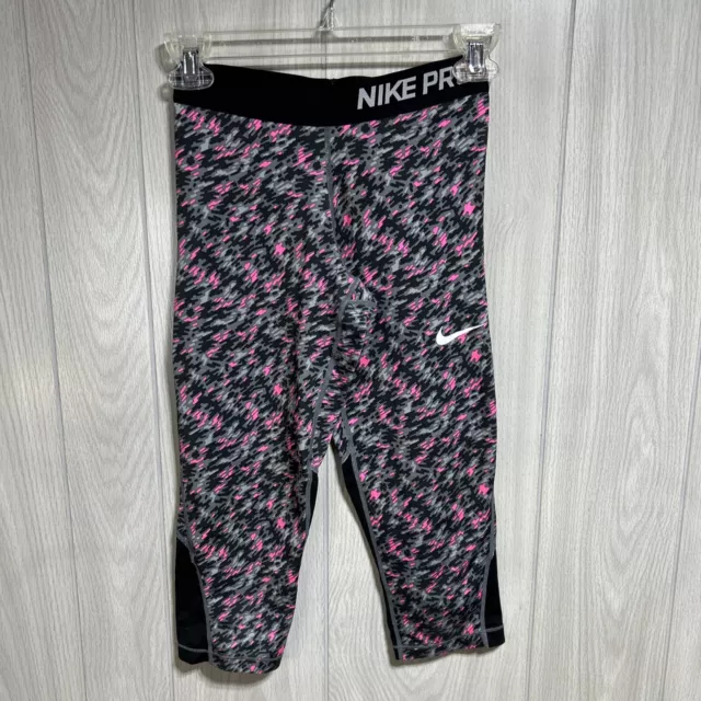 Nike Pro Capri Leggings Pink Black Gray Size Large Girls