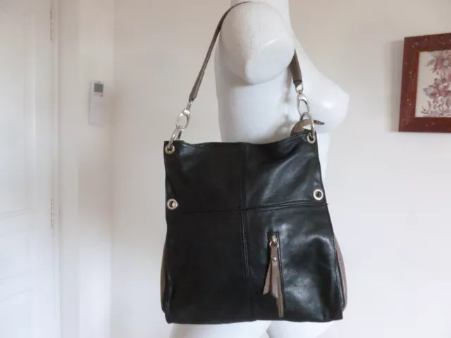 Sac Made In Italie Etat Neuf Cuir Agneau Plonge Souple Teinte Noir Et Taupe