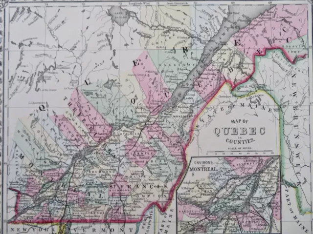 Quebec Canada Three Rivers St. Lawrence Seaway Quebec City 1870 Mitchell map